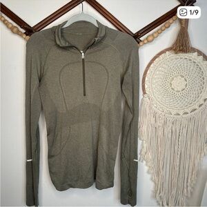 Lululemon Run Swiftly Tech Heathered Fatigue Green 1/2 Zip